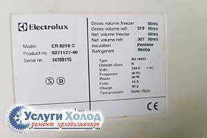 Шильдик ELECTROLUX ER 8218 C