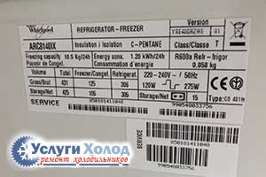 Шильдик Whirlpool ARC8140IX